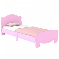 Qaba Twin Bed Frame, Platform Bed with Bear Shaped Headboard & Footboard, Slats Support, No Box Spring Needed, for Boys, Girls, Pink