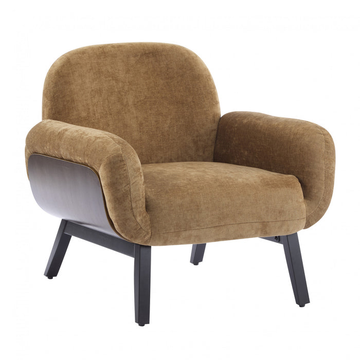 Audrey Solid Wood Ergonomic Accent Armchair with Fabric Upholstery,Khaki Accent Chair