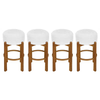 Vera Rubber Wood Bar Stool Set of 4 Indoor Seating with Round Ivory Cushion,Walnut 