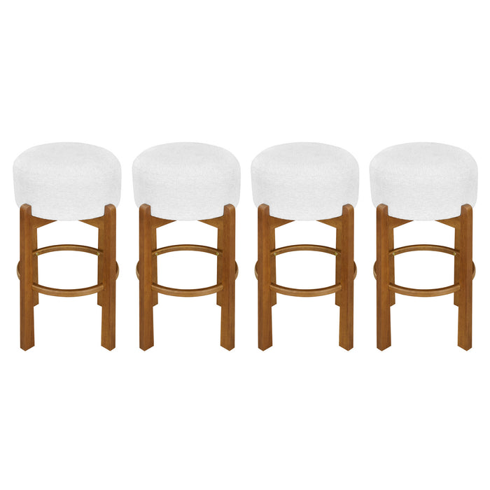 Vera Rubber Wood Bar Stool Set of 4 Indoor Seating with Round Ivory Cushion,Walnut