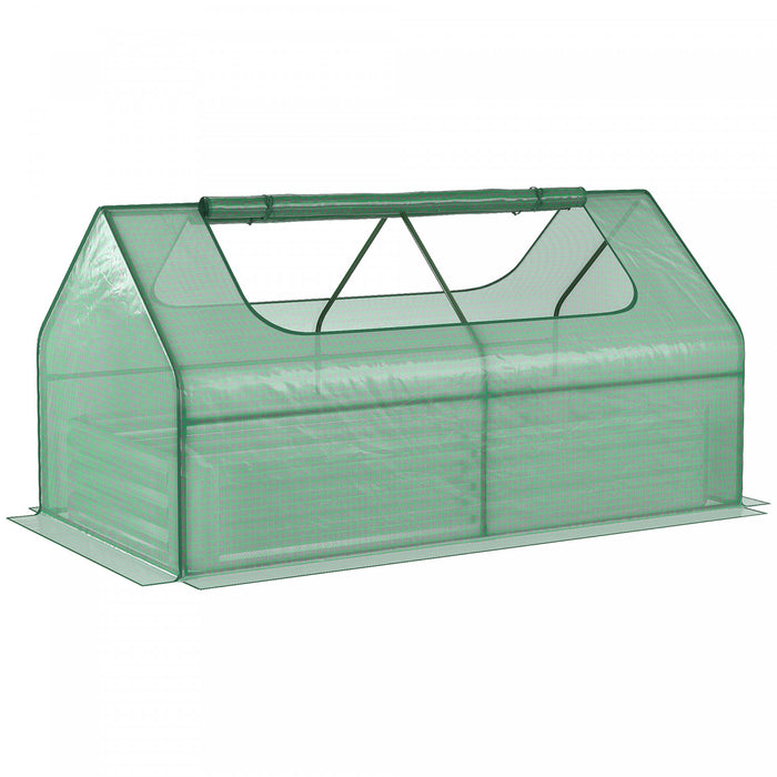 Outsunny Greenhouse With Raised Garden Bed, Steel Outdoor Planter Box With Plastic Cover, Roll Up Window, Dual Use For Flowers, Vegetables And Herbs, 73\" X 37.5\" X 36\", Green