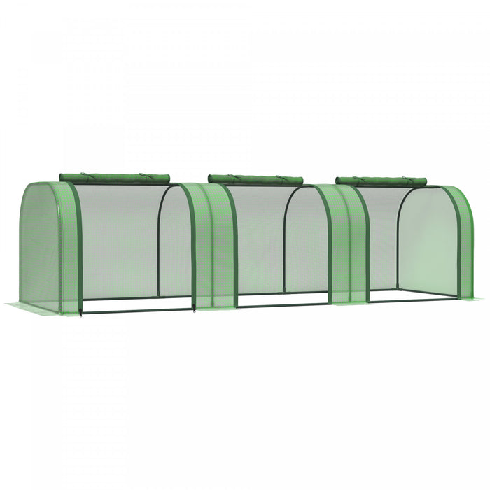 Outsunny 9.7' X 3.3' X 2.5' Pe Mini Tunnel Greenhouse Garden Green Grow Shed Portable Plant Flower Warm House Steel Frame Zipped Doors, Dark Green