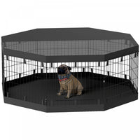 Pawhut Dog Playpen, 8 Panels Foldable Dog Pen With Waterproof Bottom Pad, Sunproof Top Cover, 24