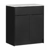 Olio Compact Kitchen Island with Storage - Matte Black & Faux White Marble