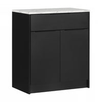 Olio Compact Kitchen Island with Storage - Matte Black & Faux White Marble