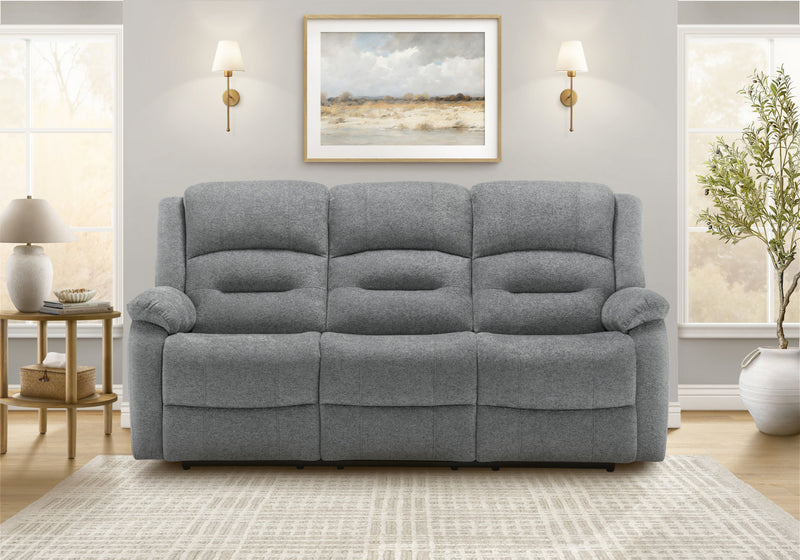 MONARCH SPECIALTIES 3-SEATER POWER RECLINING UPHOLSTRED SOFA, 80\" WIDE, USB PORT INCLUDED, BLUE FABRIC RECLINER