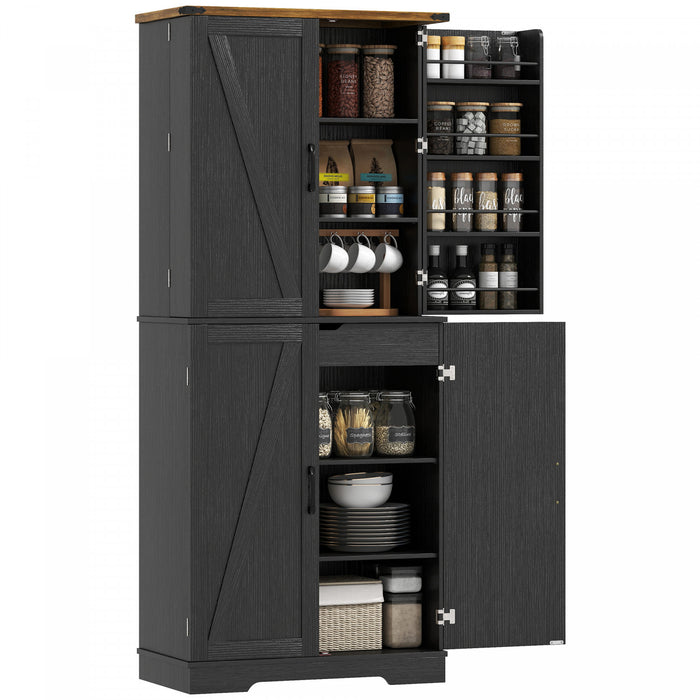 HOMCOM 72\" Kitchen Pantry Cabinet, Farmhouse Kitchen Storage Cabinet, Black