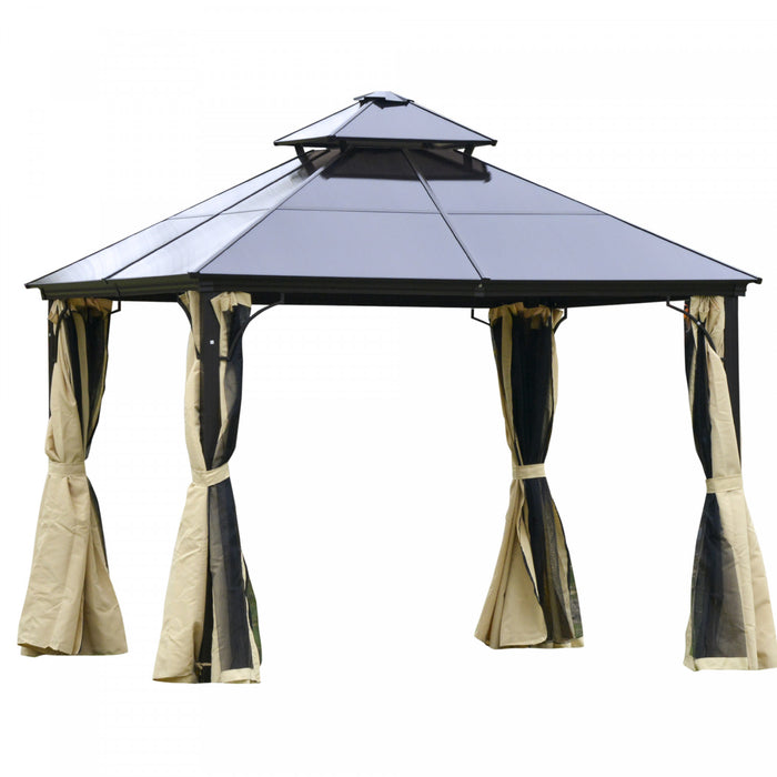 Outsunny 10' X 10' 2-tier Outdoor Gazebo With Polycarbonate Roof, Beige