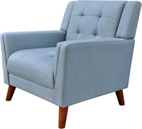 Midway Mid-Century Modern Armchair with Tufted Waffle Stitch, Blue, Walnut 