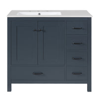 Derek 36 Inch Modern Bathroom Vanity with Ceramic Sink & Multi Storage, Blue