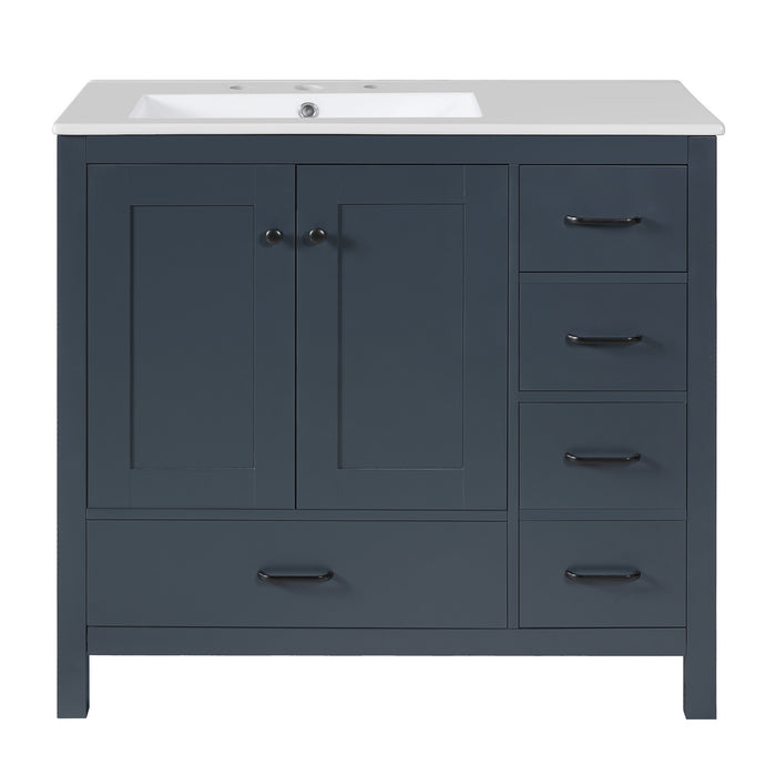 Derek 36 Inch Modern Bathroom Vanity with Ceramic Sink & Multi Storage, Blue