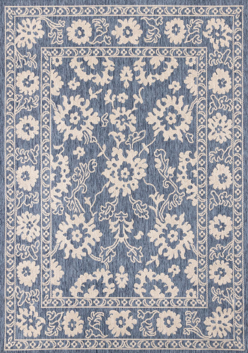 Cabana Blue White Elegant Border Outdoor Rug, 7'10\" x 10'6\" Outdoor Area Rug