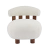 Nube Modern Boucle Accent Chair with Curved Backrest and Four-Leg Design, Off White, Walnut | Nube Fauteuil d'Appoint Moderne en Bouclette a Dossier Courbe et Quatre Pieds, Blanc Casse, Noyer