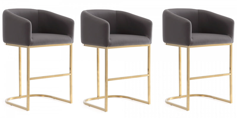 Louvre Mid-Century Modern Metal Upholstered Counter Stool in Gray - Set of 3