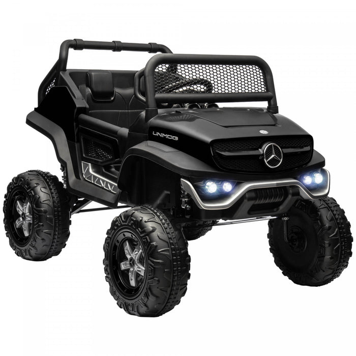 Aosom Licensed Mercedes-benz Unimog Ride On Truck, 12v Battery Powered Electric Vehicle With 2.4g Remote Control, 3 Speed Spring Suspension, Led Lights, Mp3, Music, Horn, Black