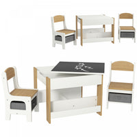 Qaba 3 Piece Kids Table And Chair Set, 2 In 1 Toddler Table And Chair Set With Reversible Tabletop, 