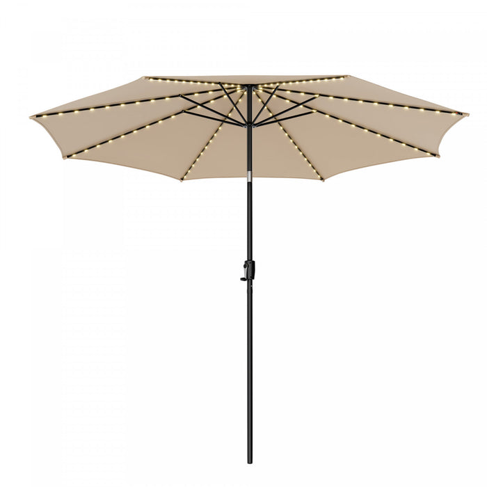 Costway 10 FT 112 LED Solar-Lighted Patio Table Market Umbrella Crank Tilt Outdoor Beige