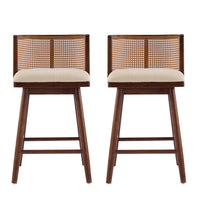 Talia Wooden Counter Height Bar Stool Set of 2 with Rattan Backrest,Walnut 
