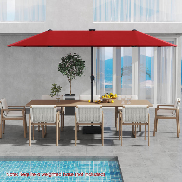 Costway 13 FT Large Patio Umbrella with LED Solar Lights Crank Handle 12 Heavy-Duty Ribs Wine