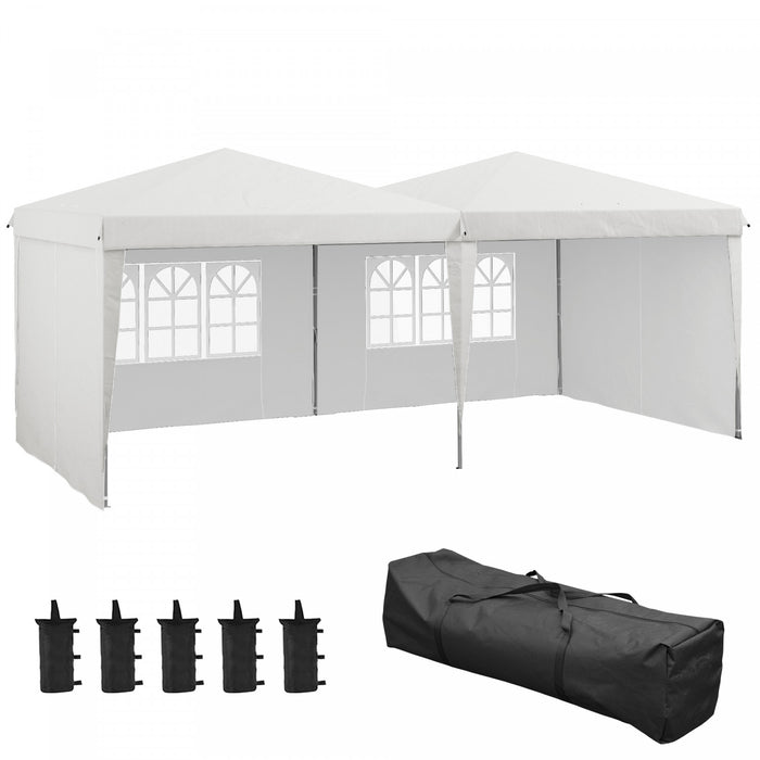 Outsunny 10' X 19' Pop Up Canopy Tent With Sidewalls, Instant Sun Shelter, Tents For Parties, Height Adjustable, With Wheeled Carry Bag And 5 Sand Bags For Outdoor, Garden, Patio