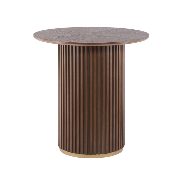 Voss Modern Round Dining Table with Ash Veneer Tabletop & Metal Base, Brown