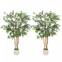 HOMCOM 5FT Artificial Banyan Tree, Set of 2 Artificial Plant for Home Decor