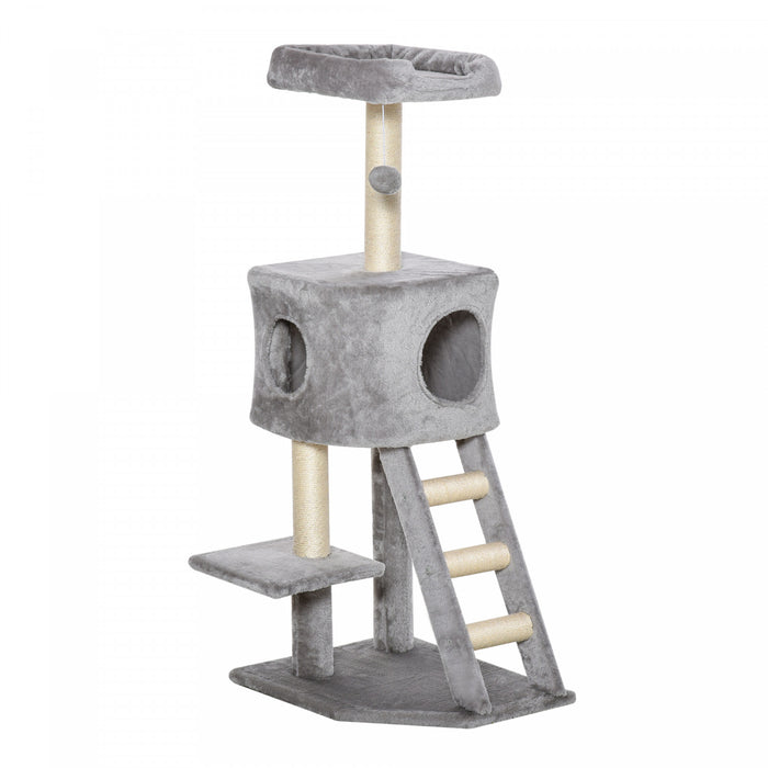 Pawhut 47 Inches Cat Tree, Multi-level Cat Tower With Condo, Cat Climbing Activity Center With Sisal Scratching Posts, Ladder, Plush Perch And Hanging Ball, Light Grey