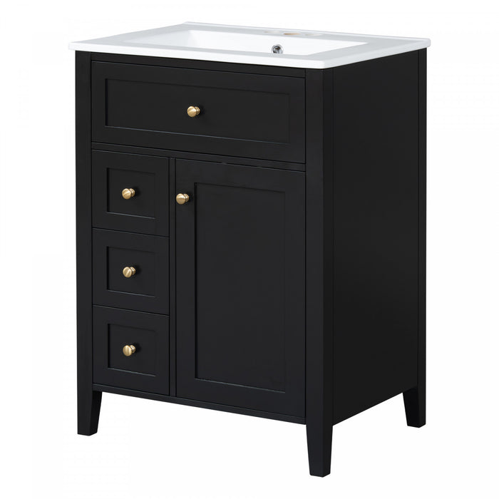 Scott 24\" Bathroom Vanity with Ceramic Sink and Rubberwood Legs, Black