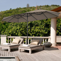 Costway 15FT Double-Sided Twin Patio Umbrella Sun Shade Outdoor Crank Market Base Coffee