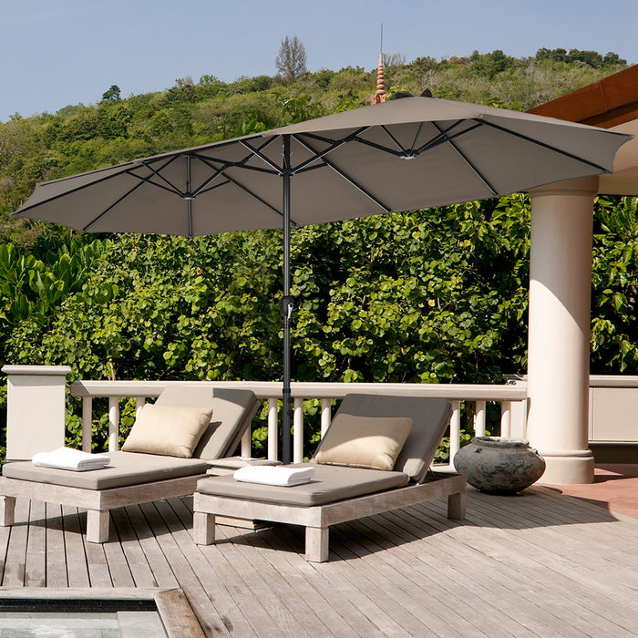 Costway 15FT Double-Sided Twin Patio Umbrella Sun Shade Outdoor Crank Market Base Coffee