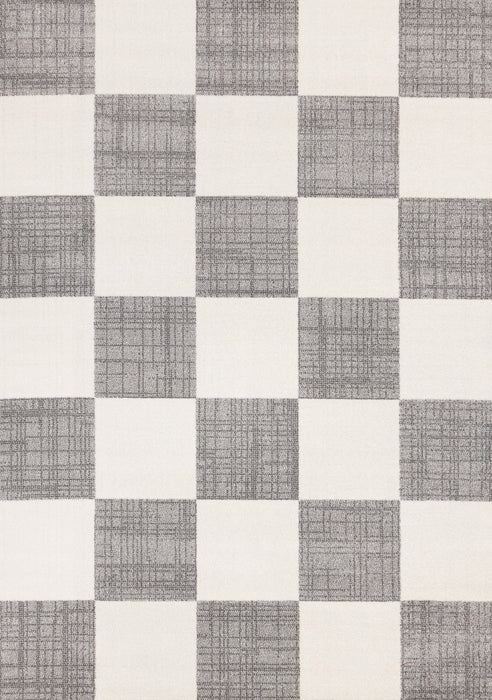 Covington Grey White Checkered Pattern Rug, 6'7\" x 9'10\" Indoor Area Rug
