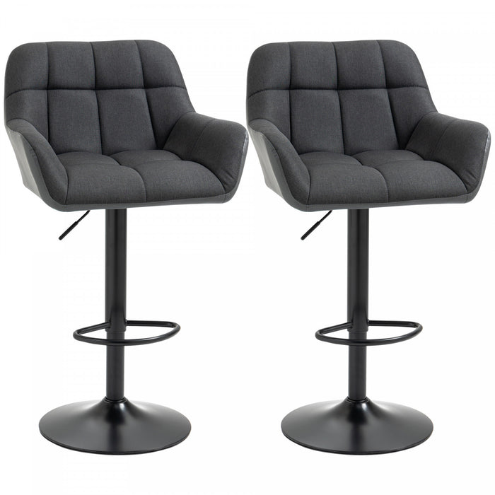 HOMCOM Adjustable Bar Stools Set of 2, Swivel Tufted Fabric Barstools