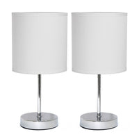 Simple Designs Chrome Mini Basic 2-Piece Table Lamp Set - White