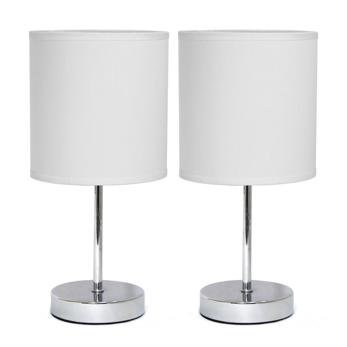 Simple Designs Chrome Mini Basic 2-Piece Table Lamp Set - White