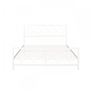 Robert Metal Construction Bed Frame With Circular Design Headboard And Footboard,king Size,white King Bed