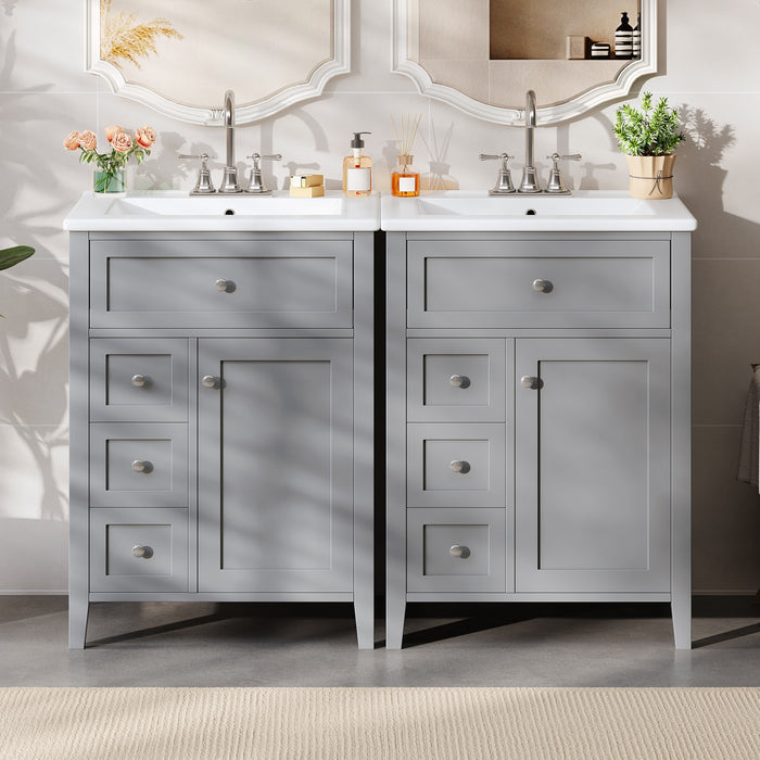 Aura 48 Inch Double Sink Vanity Combo with Drawers and Cabinet, Gray