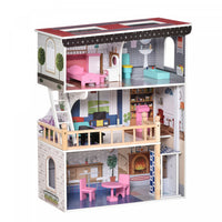 Qaba 13 Pcs Kids 3-story Dollhouse, Dreamhouse Villa, For Toddler, Little Girls, Multi-level House, 