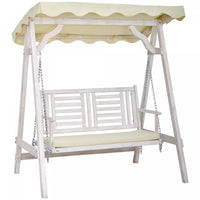Outsunny 2 Seater Patio Swing With Stand, Canopy And Cushion, Outdoor Swing Chair Wooden Swinging Be