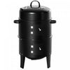Outsunny Vertical Charcoal BBQ Smoker, 3-in-1 16" Round Barbecue Grill with 2 Cooking Area and Thermometer for Outdoor Camping Picnic Cooking, Black