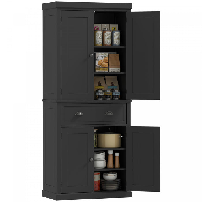HOMCOM Kitchen Pantry Storage Cabinet, Tall Pantry with Drawer Black