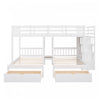 Claire Solid Wood Twin Triple Bunk Bed With Drawers And Guardrails - White