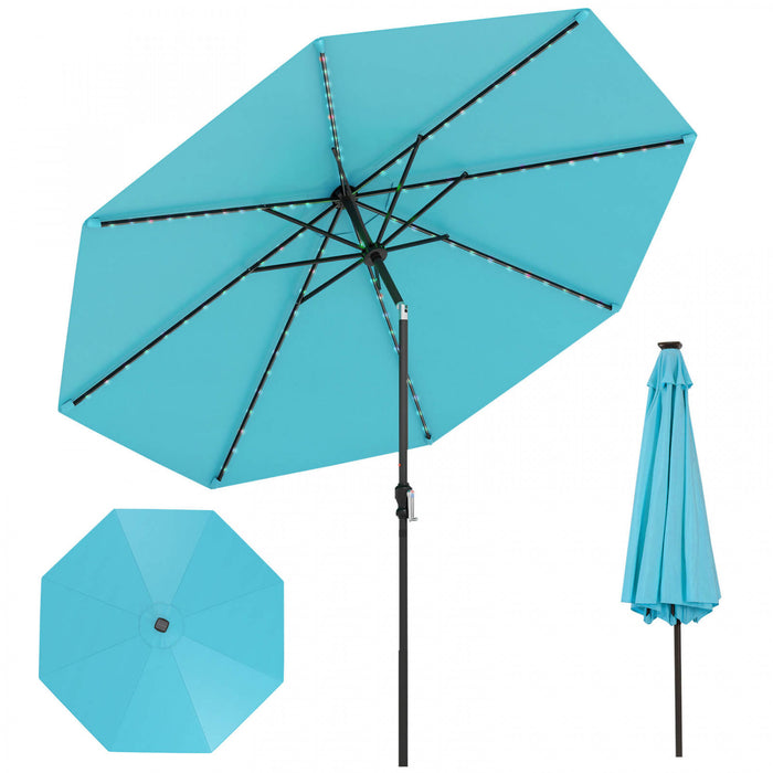 Costway 10 FT Solar Patio Umbrella with 96 LED Lights 35° Adjustable Tilt Vented Top Turquoise