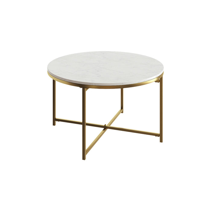 Gilded Round Coffee Table White Marble Tabletop