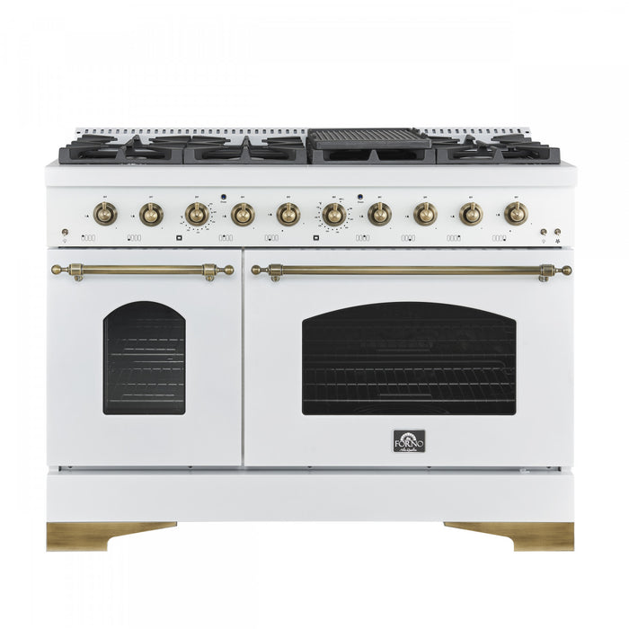 Forno Antico 48\" Gas Range, White, Double Ovens, -FFSGS6219-48WHT