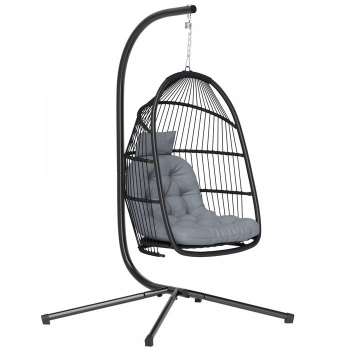 Outsunny Hanging Egg Chair with Stand, Foldable Hammock Chair, Dark Grey