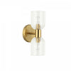Dainolite Vienna 2 Light Incandescent Wall Sconce Aged Brass Clear Ribbed Glass Lamp