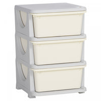 Qaba Kids Toy Storage Organizer With 3 Plastic Bins, 3 Tier Drawer Chest Utility For Kids Bedroom Nursery Kindergarten Living Room For Boys Girls Toddlers, Cream White