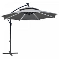 Outsunny 10ft Solar Powered Patio Umbrella With Crank And Base, Light Grey