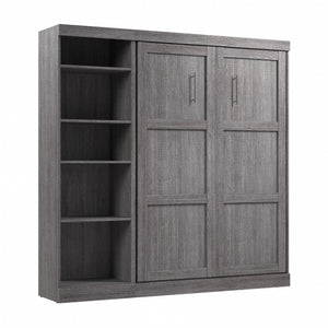 Bestar Pur Full Murphy Bed with Shelving Unit 84-Inch Wall Bed - Bark Grey