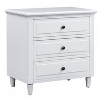 U_Style 28 Inch Painted Nightstand with 3 Smooth-Glide Drawers and Rubberwood Legs, White